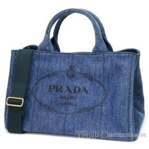PRADA Denim Tote Bag Silkscreen Logo Triangle Shoulder Handbag Canapa Fabric